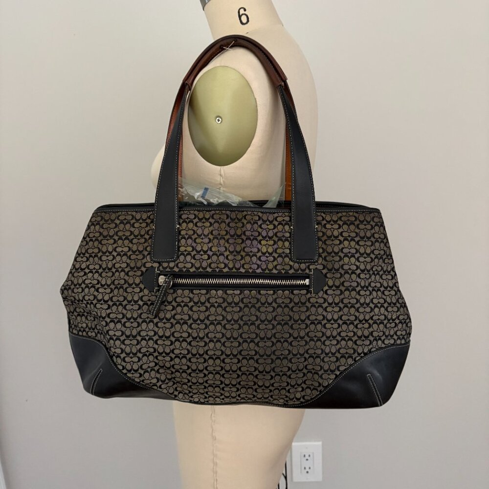 Vintage Coach Hobo Black Grey Signature Logo Leather Bag 6621 Quiet Luxury Chic